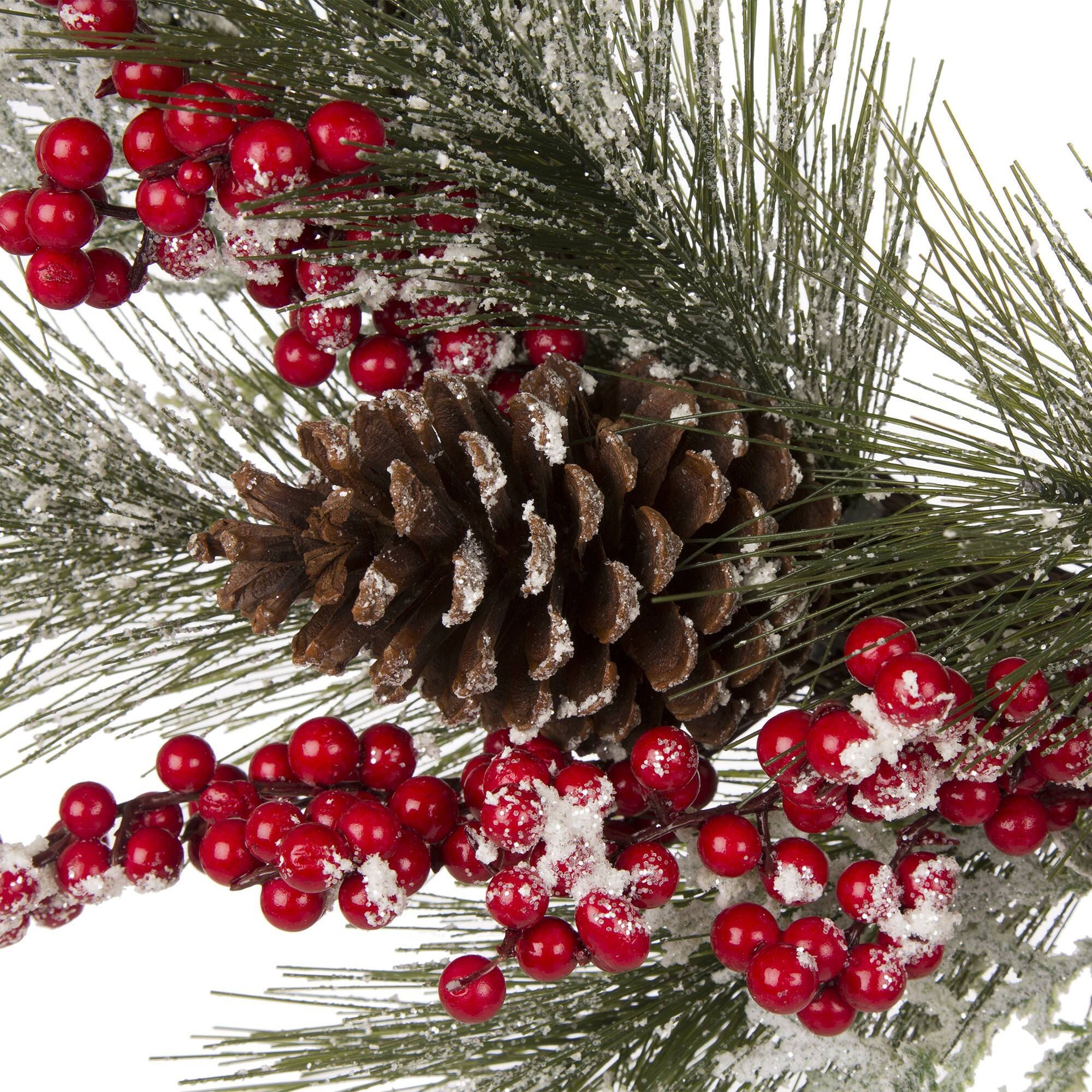Glitzhome® 24" Flocked Pinecone & Berry Wreath